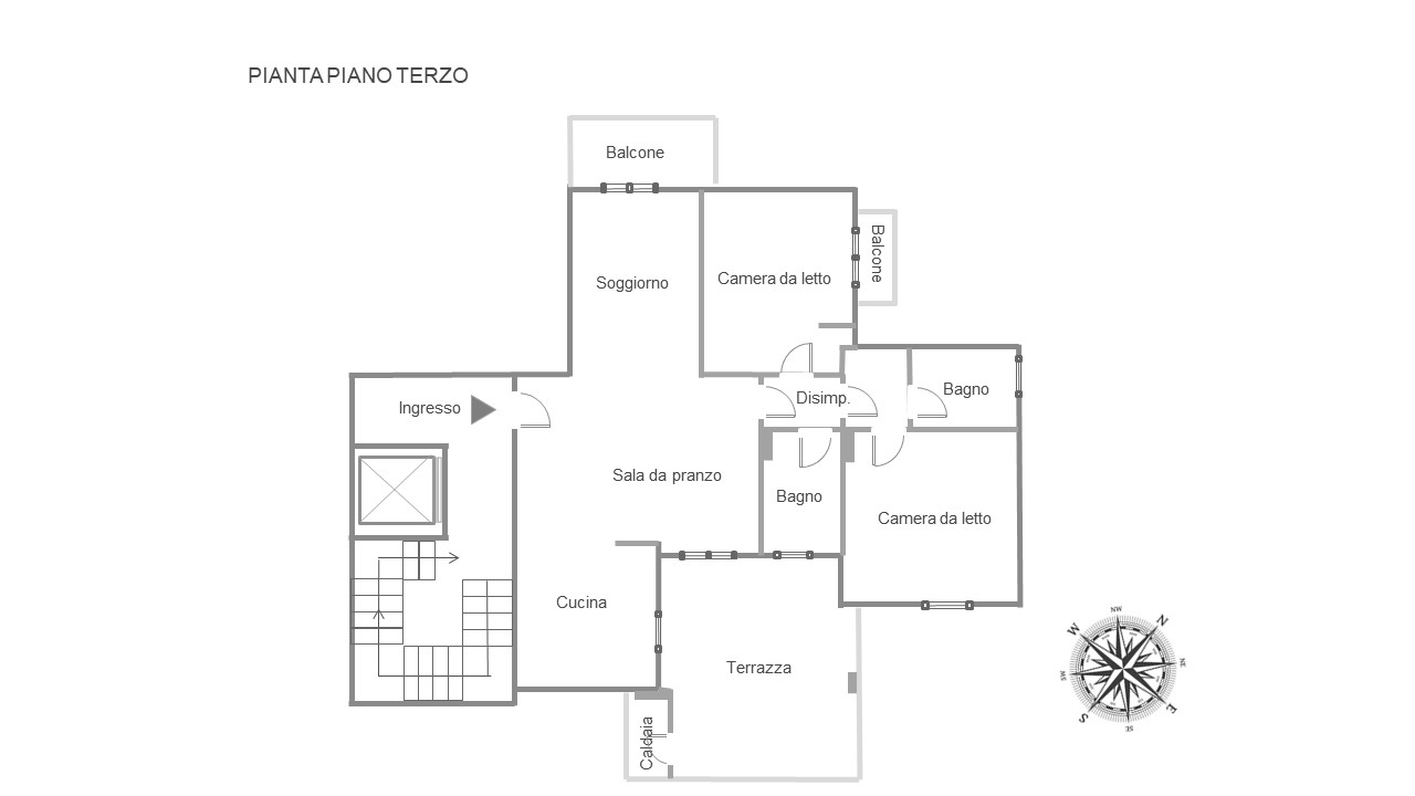 Casamassima – Appartamento al 3° piano di 3 vani + acc. con box.